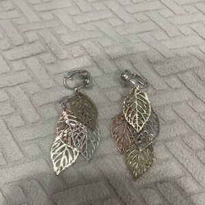 Elegant Leaf Drop Earrings in Gold, Silver, and Rose Gold ~ Clip on,not pierced